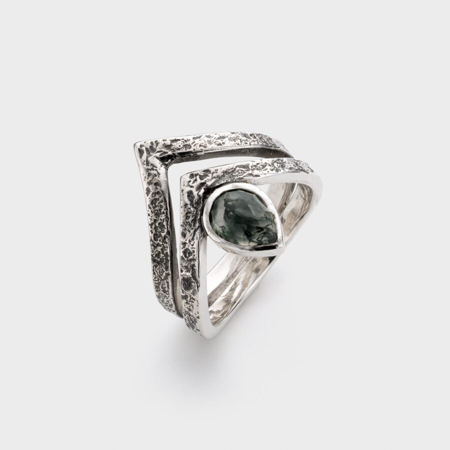 PEAK double ring with moss agate