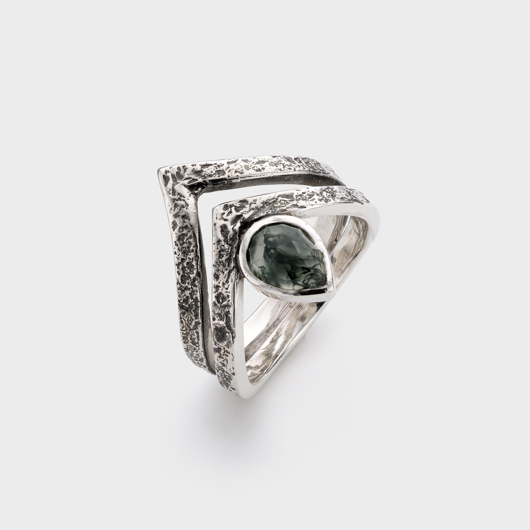 PEAK double ring with moss agate